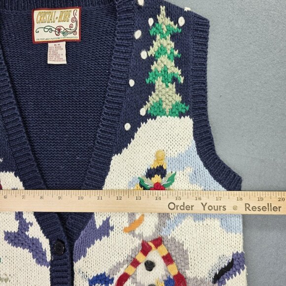 Vintage Crystal Kobe Sweater Vest Womens Medium Navy Ugly Christmas Snowman 90s - Picture 7 of 9